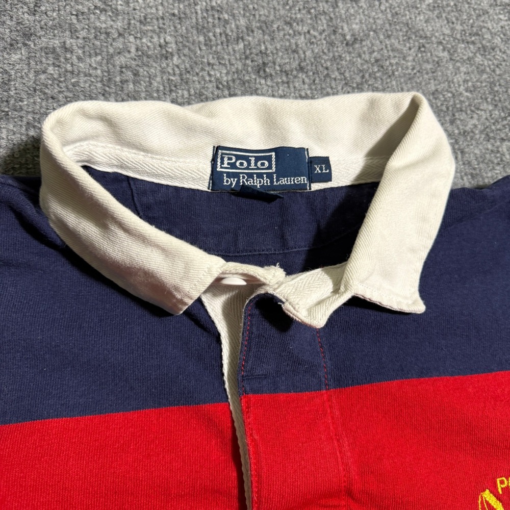Vintage Polo Ralph Lauren Mens XL Rugby Shirt Red Navy Blue Striped Long Sleeve - Picture 2 of 9